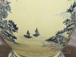 Bình trứng phong thủy men cổ họa tiết Sơn Thủy Hữu Tình, cao 45cm (cả đế)