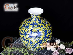 Bình Tụ Tài nền vàng vẽ hoa dây, cao 38cm