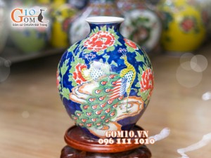 Bình tụ tài nền xanh vẽ Công Đào 38cm