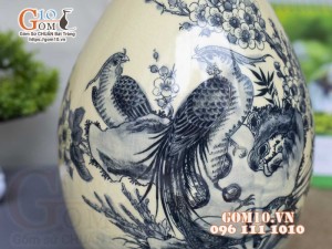 Bình tỳ bà men cổ họa tiết Trĩ Đào, cao 40cm