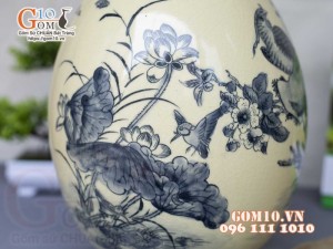 Bình tỳ bà men cổ họa tiết Trĩ Đào, cao 40cm