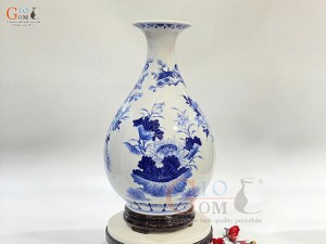 Bình tỳ bà men lam họa tiết Công Danh Phú Quý & Liên Hoa Cát Tường, cao 44cm