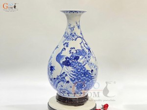 Bình tỳ bà men lam họa tiết Công Danh Phú Quý & Liên Hoa Cát Tường, cao 44cm