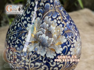 Bình tỳ bà men lam vẽ hoa dây cao 42cm - vẽ vàng