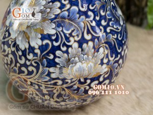 Bình tỳ bà men lam vẽ hoa dây cao 42cm - vẽ vàng