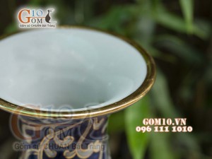 Bình tỳ bà men lam vẽ hoa dây cao 42cm - vẽ vàng