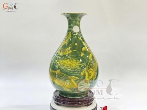 Bình tỳ bà men màu họa tiết Liên Niên Hữu Dư vẽ vàng 24k, cao 44cm