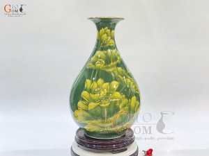 Bình tỳ bà men màu họa tiết Liên Niên Hữu Dư vẽ vàng 24k, cao 44cm