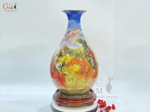 Bình tỳ bà men màu họa tiết Mã Đáo Thành Công vẽ vàng 24k, cao 44cm