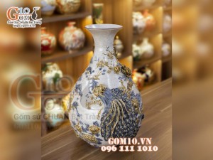 Bình tỳ bà men rạn đặp nổi Phú Quý Trường Thọ, cao 62cm