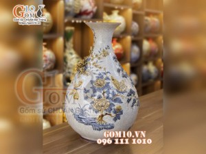 Bình tỳ bà men rạn đặp nổi Phú Quý Trường Thọ, cao 62cm