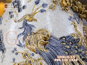 Bình tỳ bà men rạn đặp nổi Phú Quý Trường Thọ, cao 62cm