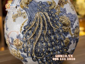 Bình tỳ bà men rạn đặp nổi Phú Quý Trường Thọ, cao 62cm