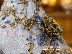 Bình tỳ bà men rạn đặp nổi Phú Quý Trường Thọ, cao 62cm