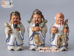 Bộ  tượng tam đa men rạn Phúc- Lộc - Thọ , cao 20cm