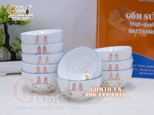 Bộ 10 bát cơm men trắng vẽ Thỏ con
