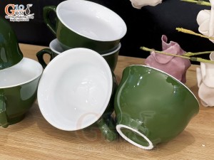 Bộ 10 chén men xanh lục bảo lòng trắng