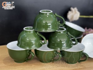 Bộ 10 chén men xanh lục bảo lòng trắng