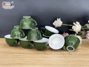 Bộ 10 chén men xanh lục bảo lòng trắng
