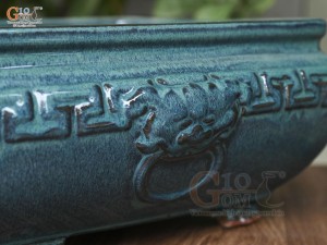 Bộ 2 chậu vuông men hỏa biến khắc nổi, 32x32cm