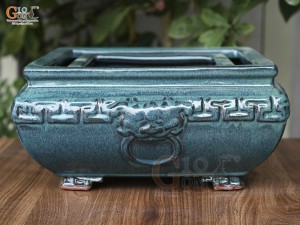 Bộ 2 chậu vuông men hỏa biến khắc nổi, 32x32cm