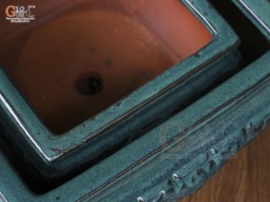 Bộ 2 chậu vuông men hỏa biến khắc nổi, 32x32cm