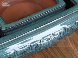 Bộ 2 chậu vuông men hỏa biến khắc nổi, 32x32cm