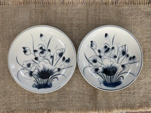 Bộ 2 đĩa tròn men bóng họa tiết hoa Sen, đường kính 15cm