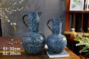 Bộ 2 lọ hoa dáng bình men xanh gấm