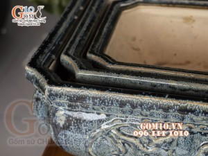 Bộ 3 ang men hoả biến đá, 36x49cm