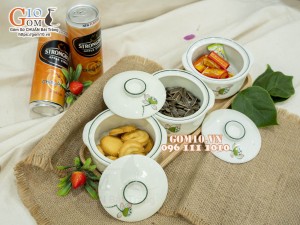 Bộ 3 bát nắp men kem vẽ đài Sen, 11cm