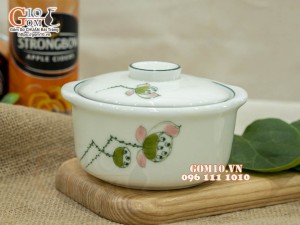 Bộ 3 bát nắp men kem vẽ đài Sen, 11cm