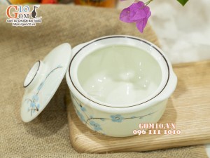 Bộ 3 bát nắp men kem vẽ hoa Đào xanh, 11cm