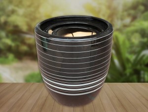 Bộ 3 chậu cây dáng boom men đen kẻ, miệng chậu 37cm