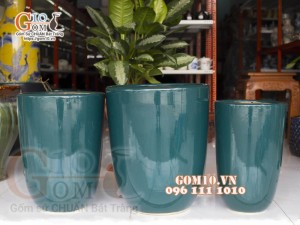 Bộ 3 chậu cây dáng boom men xanh coban, miệng chậu 41cm