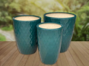 Bộ 3 chậu cây dáng boom vân men xanh, miệng chậu 41cm