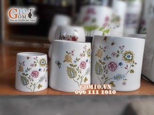 Bộ 3 chậu cây dáng đứng vẽ hoa