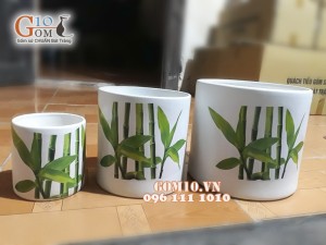 Bộ 3 chậu cây dáng đứng vẽ trúc xanh