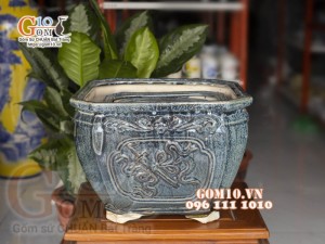 Bộ 3 chậu cây dáng vuông men hoả biến xanh đá, miệng chậu 41cm