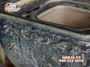 Bộ 3 chậu cây dáng vuông men hoả biến xanh đá, miệng chậu 41cm