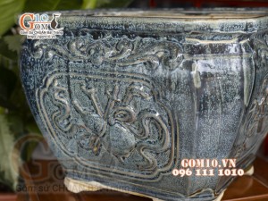 Bộ 3 chậu cây dáng vuông men hoả biến xanh đá, miệng chậu 41cm