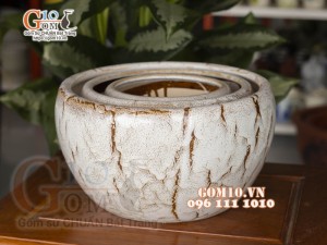 Bộ 3 chậu cây men nâu đá, miệng chậu 28cm