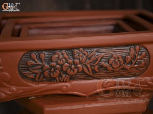 Bộ 3 chậu gốm chữ nhật khắc hoa nổi, 42x32cm