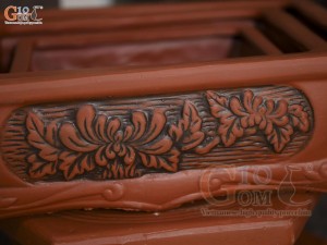 Bộ 3 chậu gốm chữ nhật khắc hoa nổi, 42x32cm