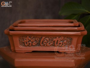 Bộ 3 chậu gốm chữ nhật khắc nổi Phúc Lộc Thọ, 31x23cm