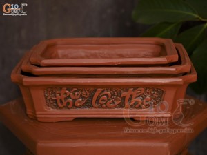 Bộ 3 chậu gốm chữ nhật khắc nổi Phúc Lộc Thọ, 31x23cm