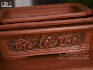 Bộ 3 chậu gốm chữ nhật khắc nổi Phúc Lộc Thọ, 31x23cm