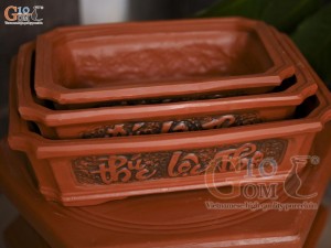 Bộ 3 chậu gốm chữ nhật khắc nổi Phúc Lộc Thọ, 31x23cm