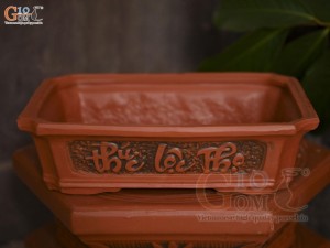 Bộ 3 chậu gốm chữ nhật khắc nổi Phúc Lộc Thọ, 31x23cm
