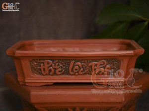 Bộ 3 chậu gốm chữ nhật khắc nổi Phúc Lộc Thọ, 31x23cm